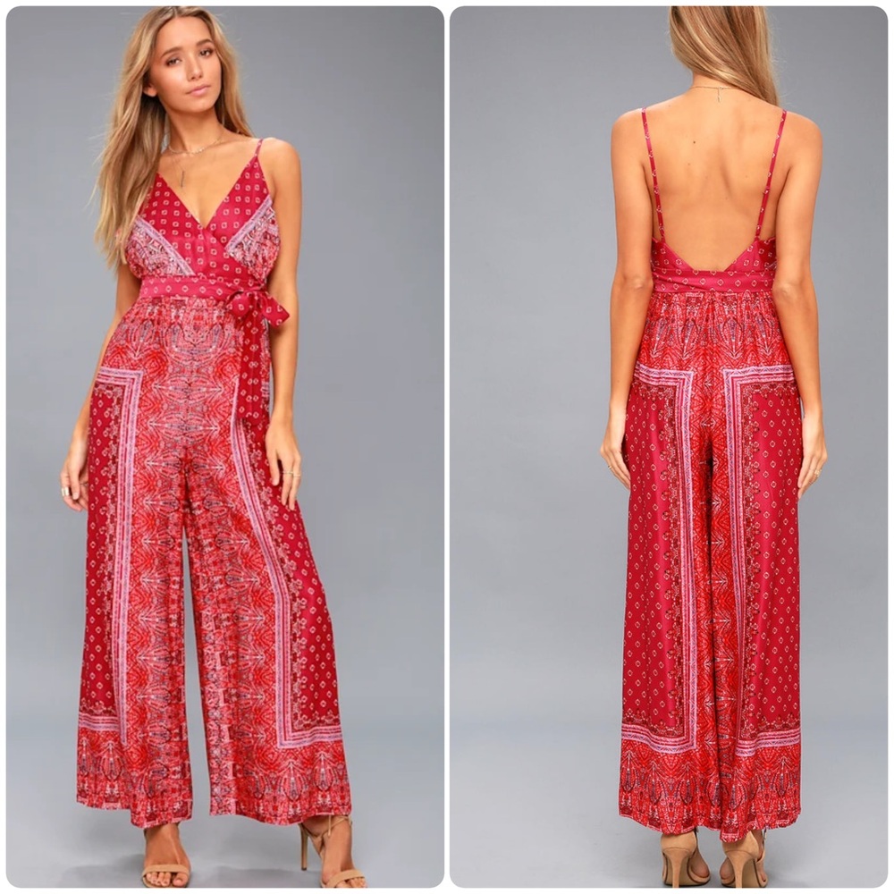 (NWT) Free People Cabbage Rose Satin Wide Leg Sleeveless Jumpsuit Size 8